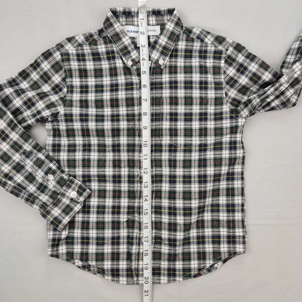 Old Navy Button‎ Down Boys S(6-7) Green Plaid Built-In Flex Long Sleeve Shirt